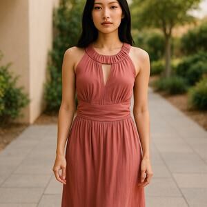 To the Max! Womens Dress Size Small Rust Open Front Halter Knit Pockets NEW